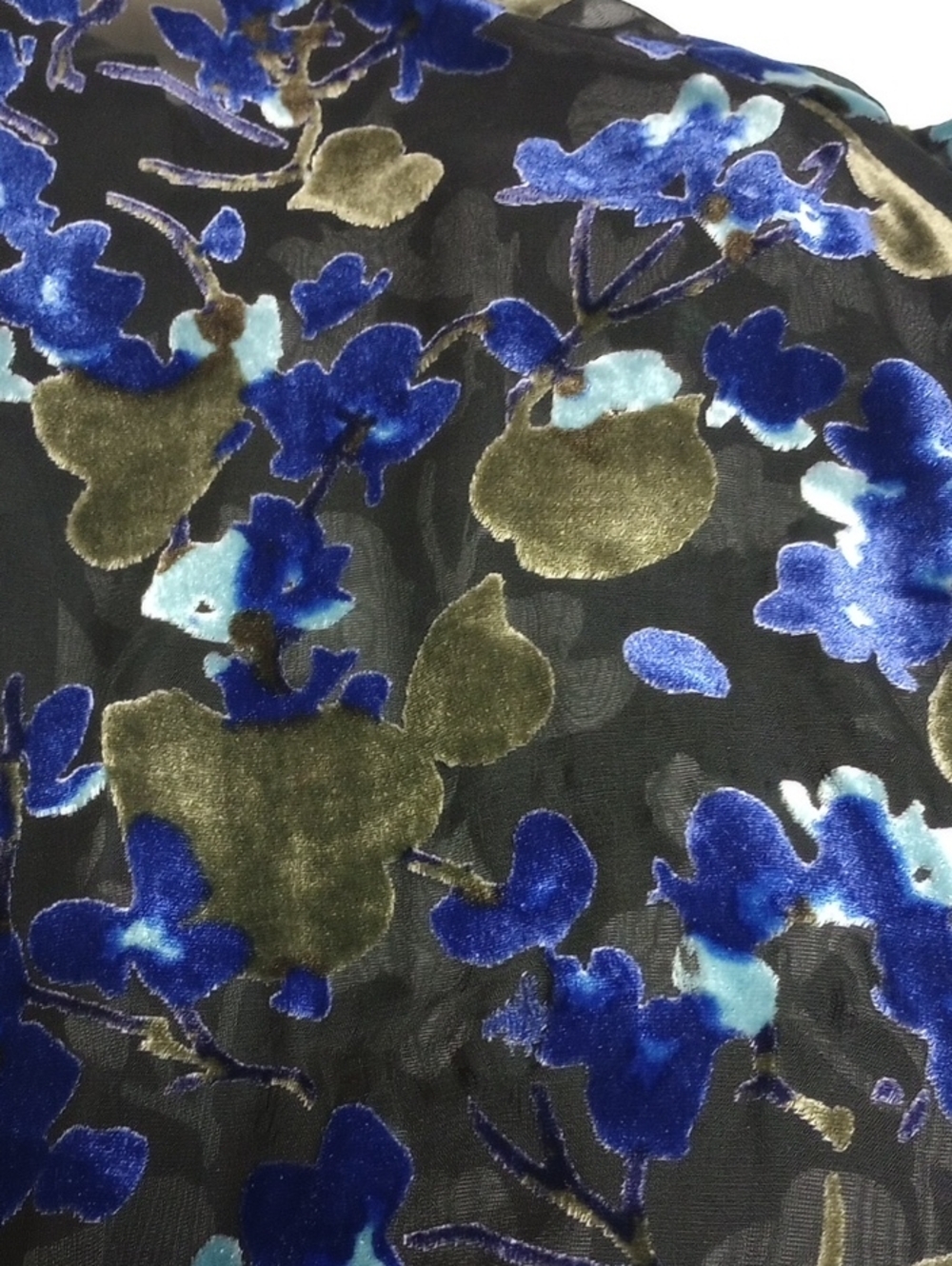 🆕💙RAG & BONE "GIGI" BLACK SILK BLEND SHEER BLOUSE BLUE FLORAL VELVET BURNOUT - Picture 9 of 13